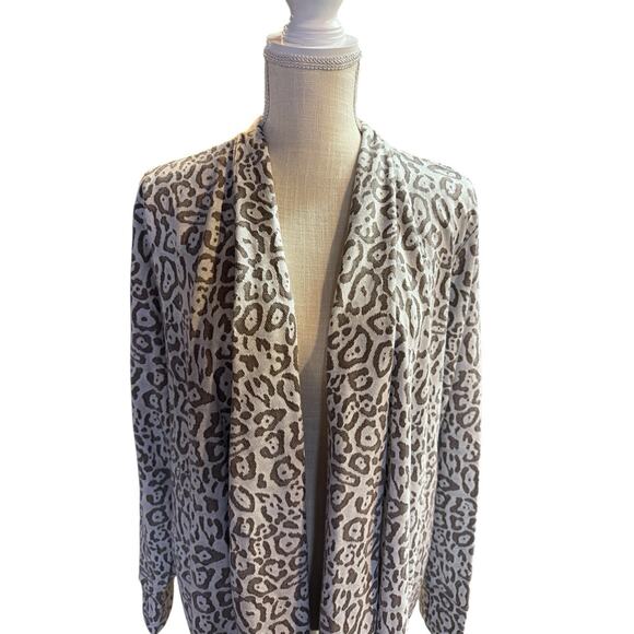 AnyBody Burnout French Terry Cardigan Drape Front Smokey Taupe Womens Large - Picture 5 of 11